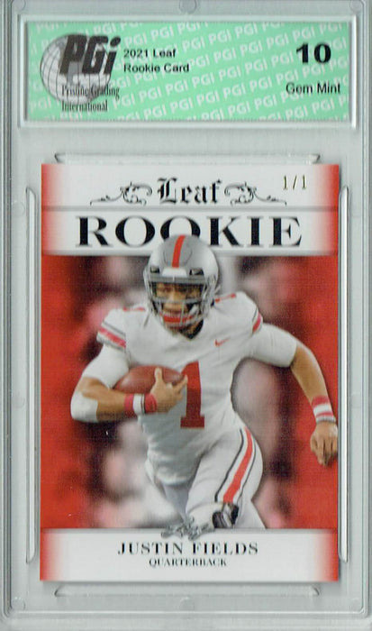 Justin Fields 2021 Leaf Exclusive #1 Orange Blank Back 1/1 Rookie Card PGI 10