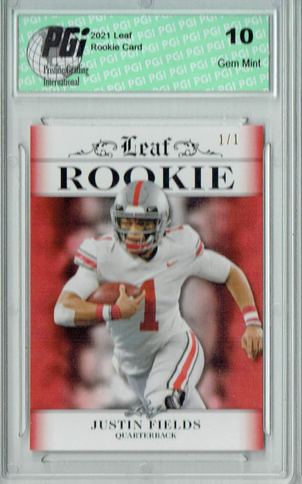 Justin Fields 2021 Leaf Exclusive #1 Red Blank Back 1/1 Rookie Card PGI 10