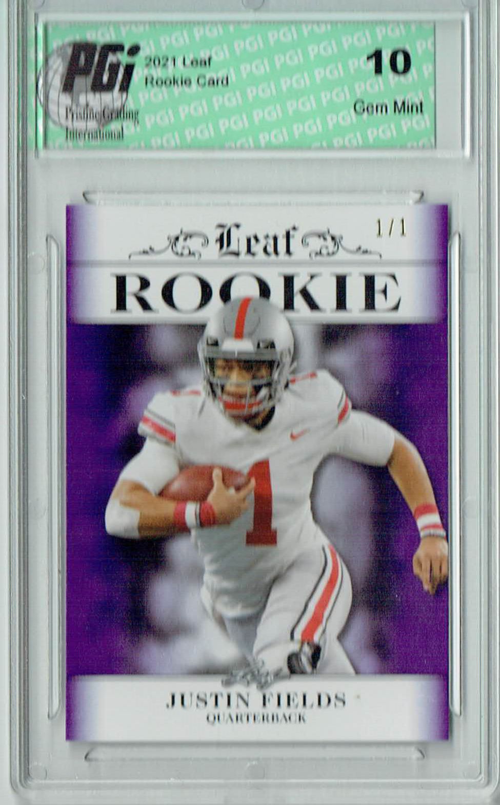 Justin Fields 2021 Leaf Exclusive #1 Only 5000 Made Rookie Card PGI 10