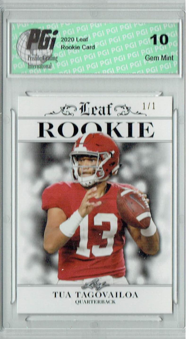 Tua Tagovailoa Rookie Card Miami PGI 10 Gem Mint Football Trading Card 2020 Leaf Exclusive #5 White Blank Back 1/1