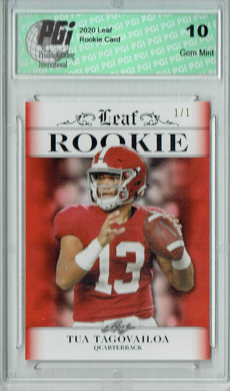 Tua Tagovailoa Rookie Card Miami PGI 10 Gem Mint Football Trading Card 2020 Leaf Exclusive #5 Orange Blank Back 1/1