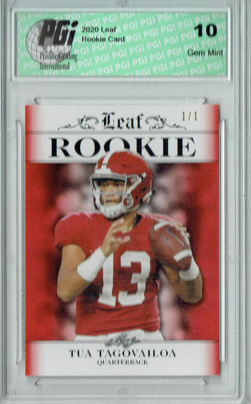 Tua Tagovailoa Rookie Card Miami PGI 10 Gem Mint Football Trading Card 2020 Leaf Exclusive #5 Red Blank Back 1/1