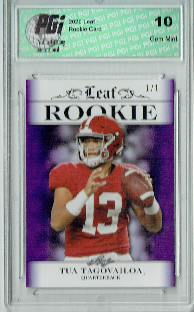 Tua Tagovailoa Rookie Card Miami PGI 10 Gem Mint Football Trading Card 2020 Leaf Exclusive #5 Purple Blank Back 1/1