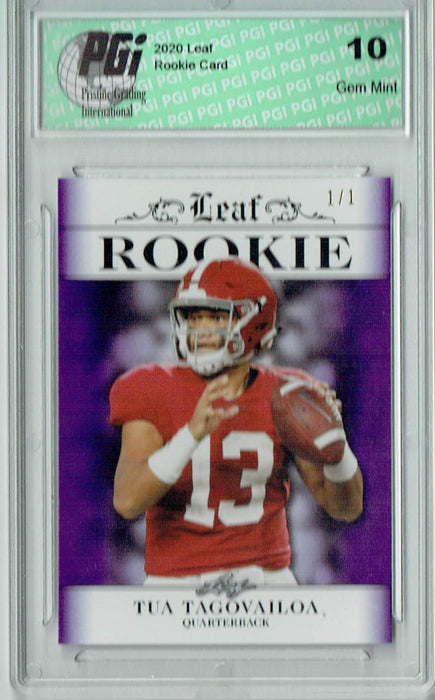 Tua Tagovailoa 2020 Leaf Exclusive #5 Purple Blank Back 1/1 Rookie Card PGI 10