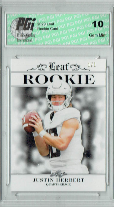 Justin Herbert 2020 Leaf Exclusive #4 White Blank Back 1/1 Rookie Card PGI 10