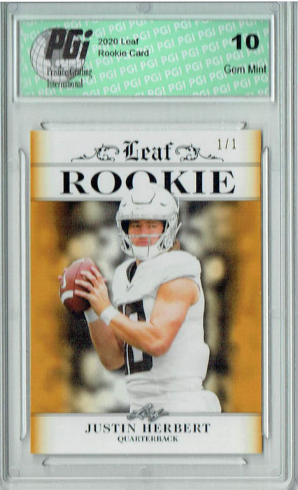 Justin Herbert 2020 Leaf Exclusive #4 Gold Blank Back 1/1 Rookie Card PGI 10