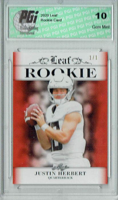Justin Herbert 2020 Leaf Exclusive #4 Orange Blank Back 1/1 Rookie Card PGI 10