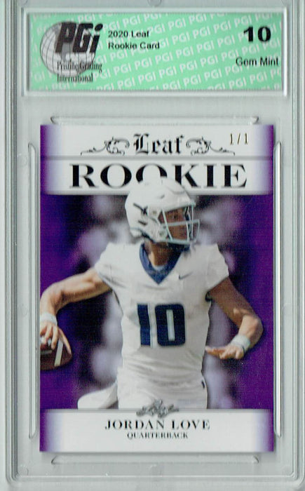 Jordan Love 2020 Leaf Exclusive #3 Purple Blank Back 1/1 Rookie Card PGI 10