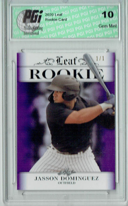 Jasson Dominguez 2020 Leaf Exclusive #1 Purple Blank Back 1/1 Rookie Card PGI 10