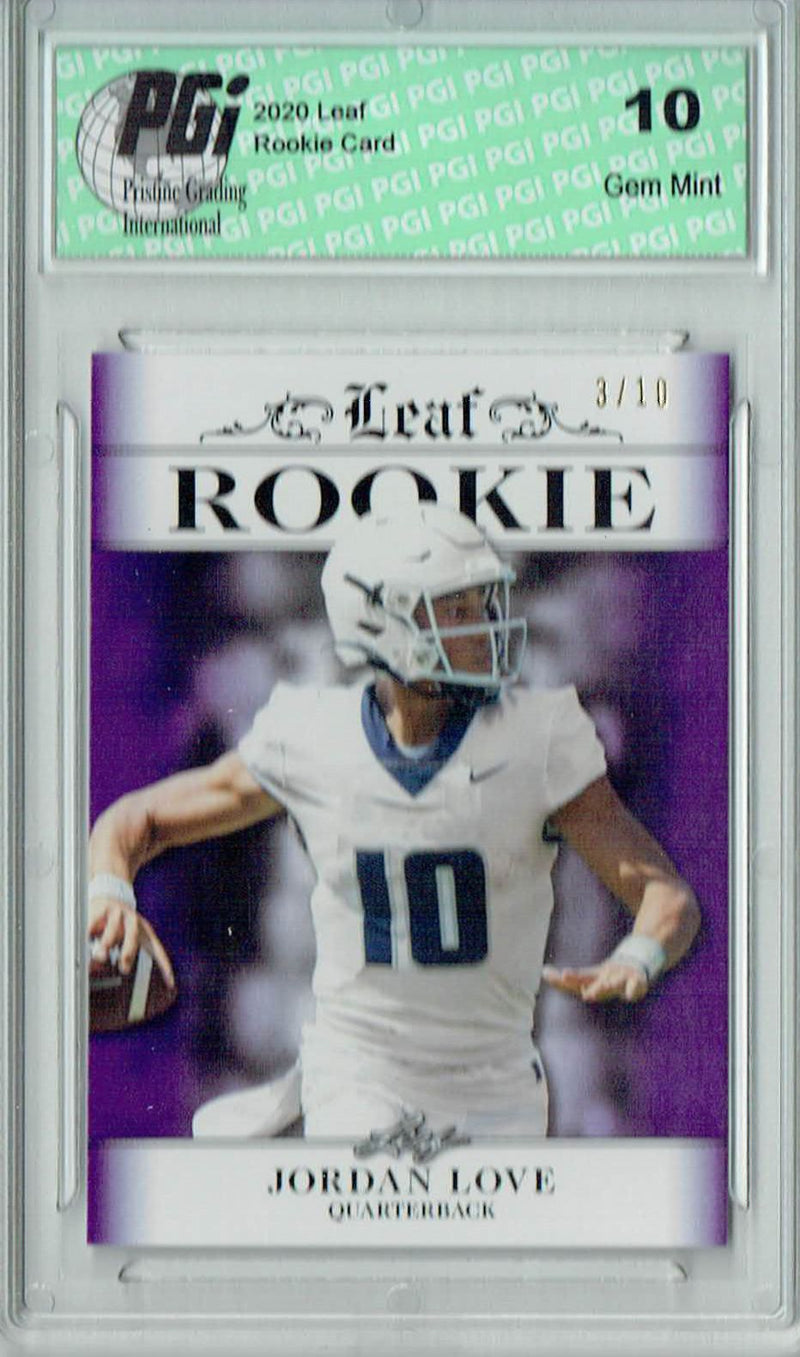 Jordan Love Rookie Card Green Bay PGI 10 Gem Mint Football Trading Card 2020 Leaf Exclusive #3 Purple, Only 10 Made