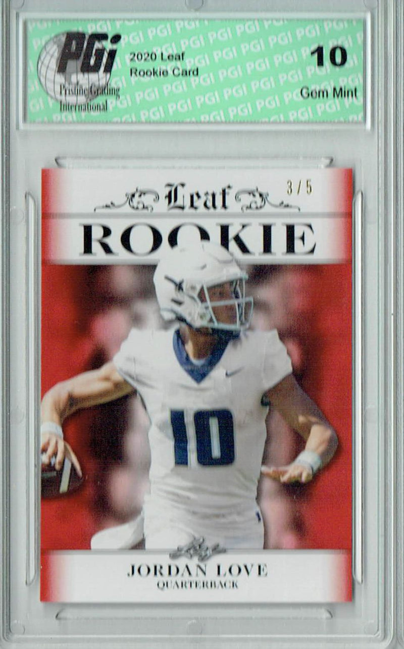 Jordan Love Rookie Card Green Bay PGI 10 Gem Mint Football Trading Card 2020 Leaf Exclusive #3 Red, Only 5 Made