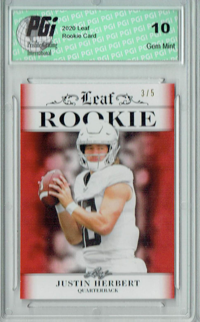 Justin Herbert Rookie Card Los Angeles PGI 10 Gem Mint Football Trading Card 2020 Leaf Exclusive #4 Red, Only 5 Made
