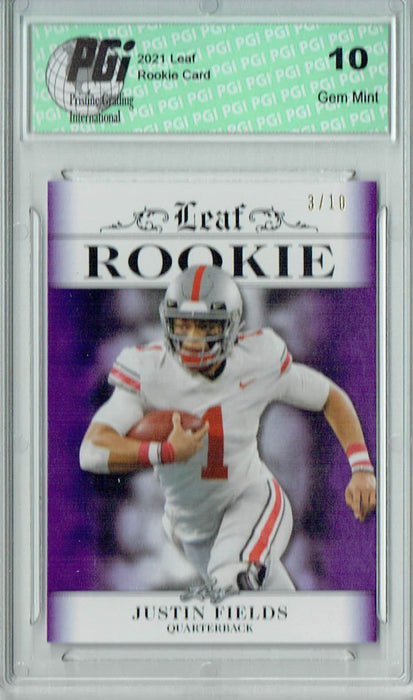 Justin Fields 2021 Leaf Exclusive #1 Purple, Only 10 Made Rookie Card PGI 10