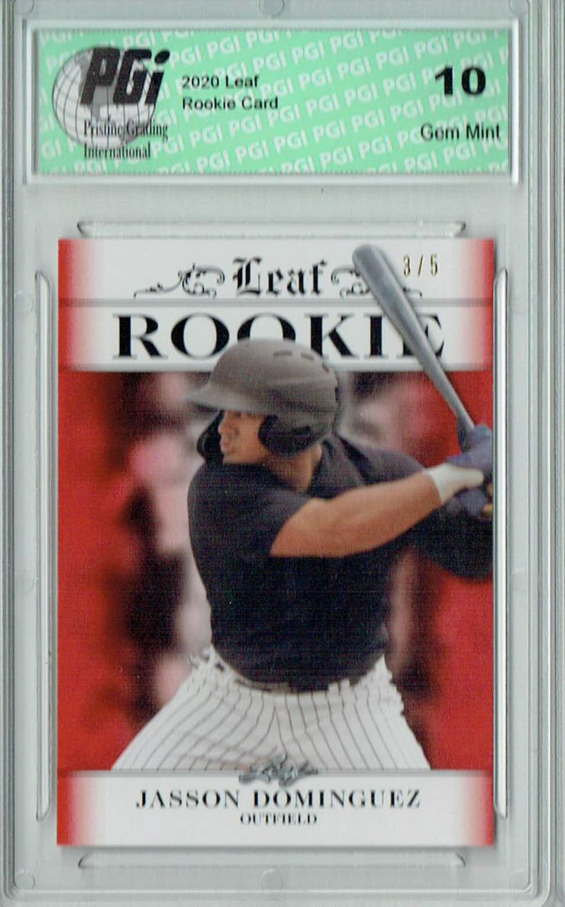 Jasson Dominguez 2020 Leaf Exclusive #1 Red, Only 5 Made Rookie Card PGI 10
