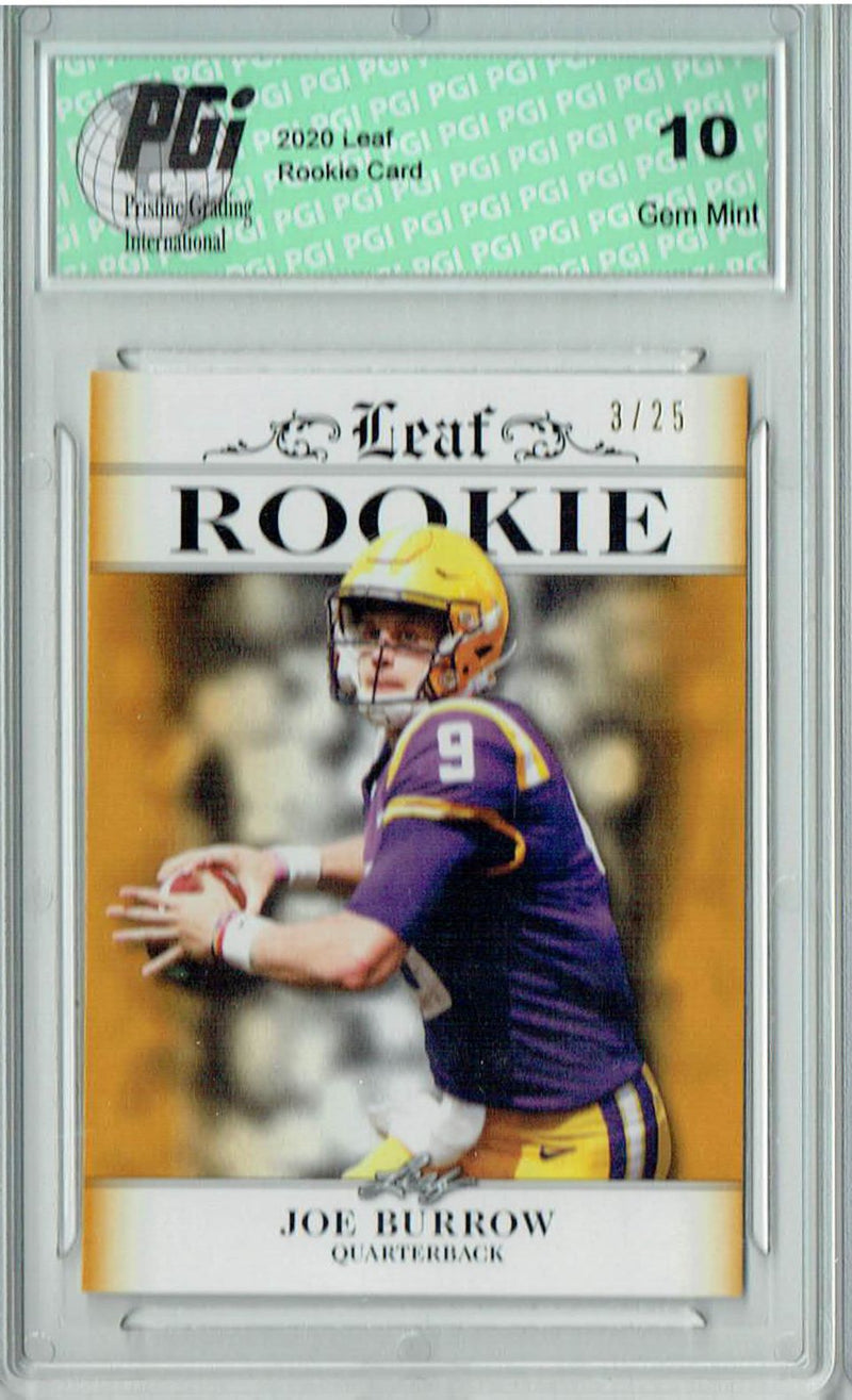 Joe Burrow Rookie Card Cincinnati PGI 10 Gem Mint Football Trading Card 2020 Leaf Exclusive #2 Gold, Only 25 Made