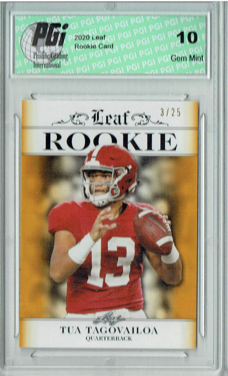 Tua Tagovailoa Rookie Card Miami PGI 10 Gem Mint Football Trading Card 2020 Leaf Exclusive #5 Gold, Only 25 Made