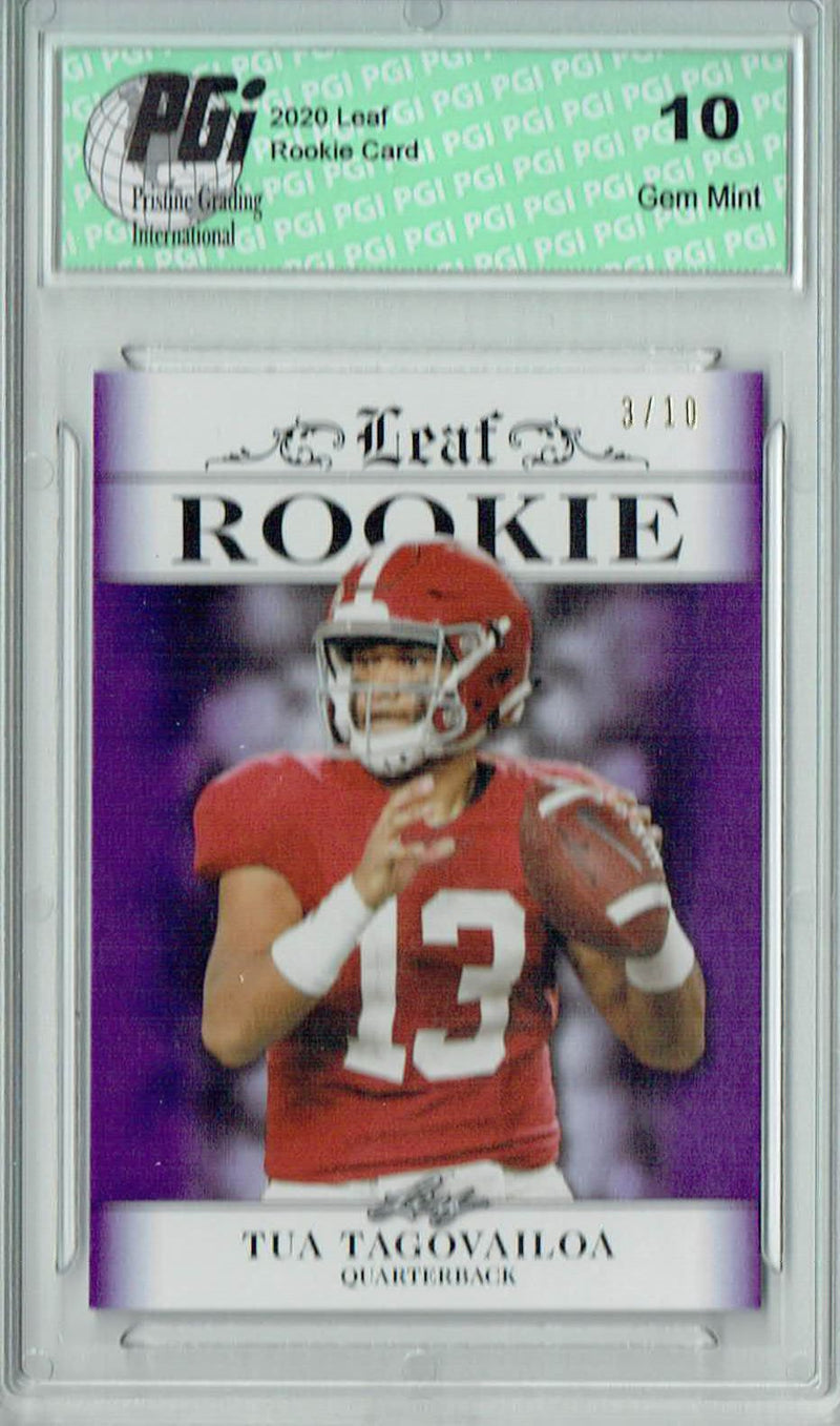 Tua Tagovailoa Rookie Card Miami PGI 10 Gem Mint Football Trading Card 2020 Leaf Exclusive #5 Purple, Only 10 Made