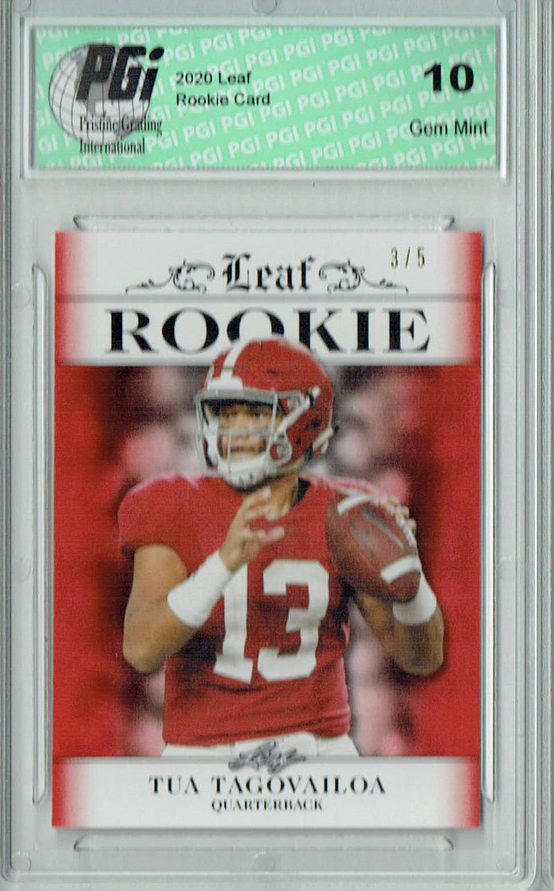 Tua Tagovailoa Rookie Card Miami PGI 10 Gem Mint Football Trading Card 2020 Leaf Exclusive #5 Red, Only 5 Made
