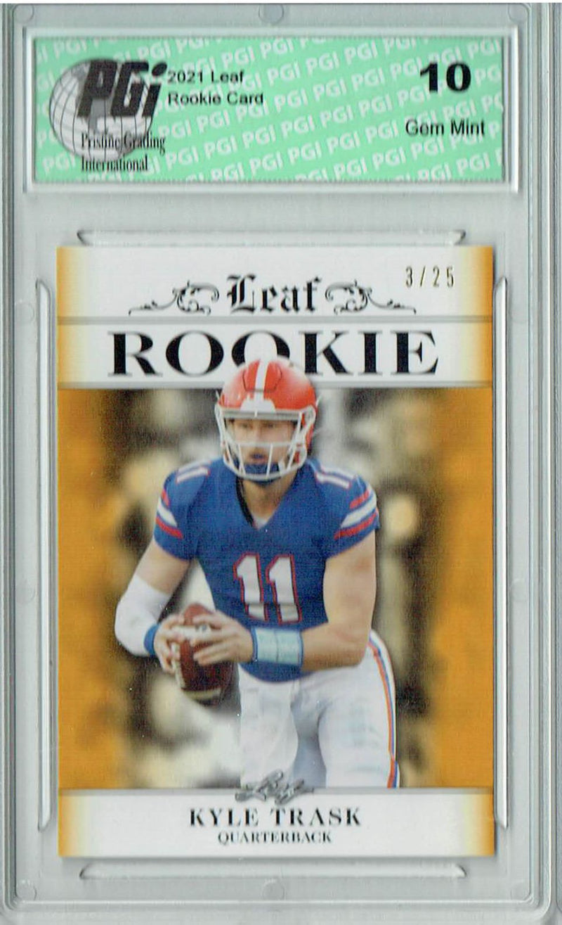 Kyle Trask Rookie Card Tampa Bay PGI 10 Gem Mint Football Trading Card 2021 Leaf Exclusive #2 Gold, Only 25 Made