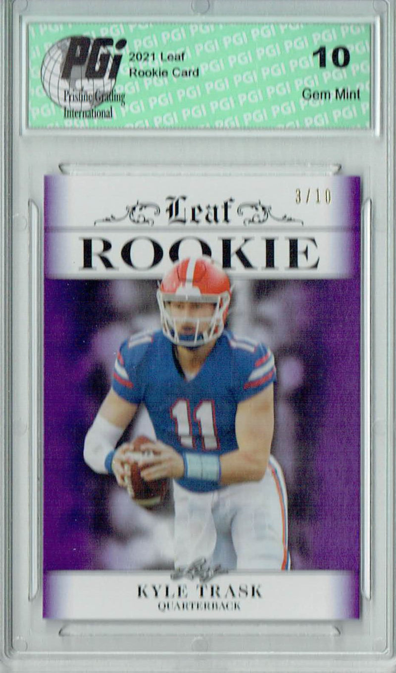 Kyle Trask Rookie Card Tampa Bay PGI 10 Gem Mint Football Trading Card 2021 Leaf Exclusive #2 Purple, Only 10 Made