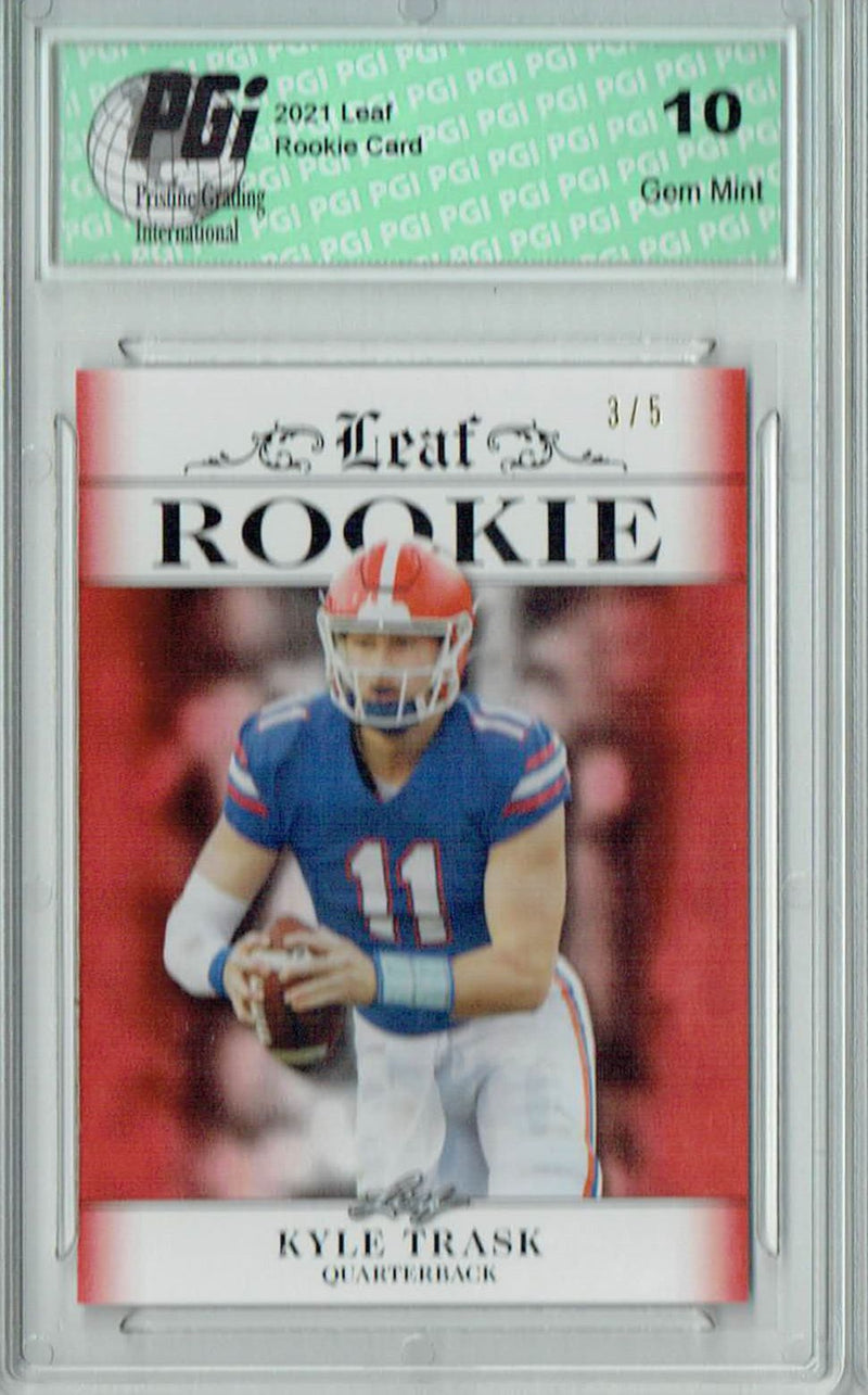 Kyle Trask Rookie Card Tampa Bay PGI 10 Gem Mint Football Trading Card 2021 Leaf Exclusive #2 Red, Only 5 Made