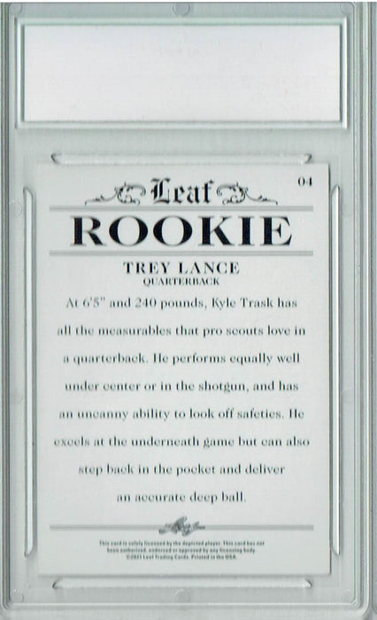 Trey Lance 2021 Leaf Exclusive #4 Red, The 1 of 5 Rookie Card PGI 10 Trask Error