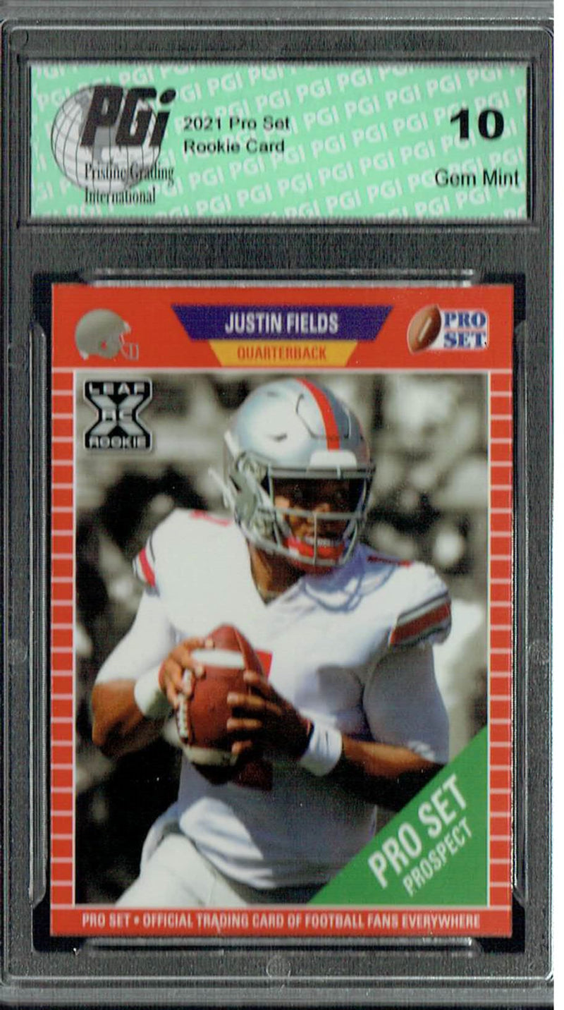 Justin Fields Rookie Card Ohio State / Chicago PGI 10 Gem Mint Football Trading Card 2021 Leaf Pro Set #PS2 Black & White SP