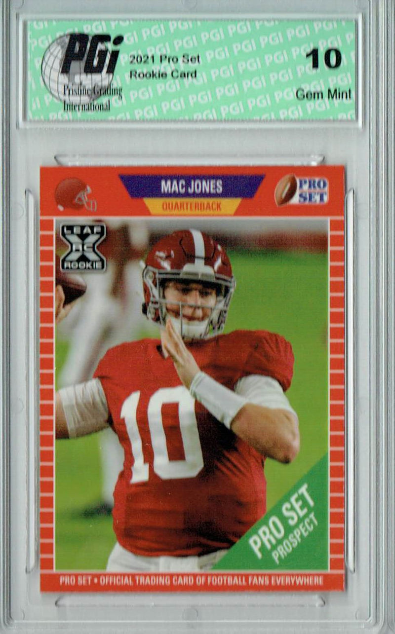 Mac Jones Rookie Card New England PGI 10 Gem Mint Football Trading Card 2021 Leaf Pro Set #PS6 Limited Print Run