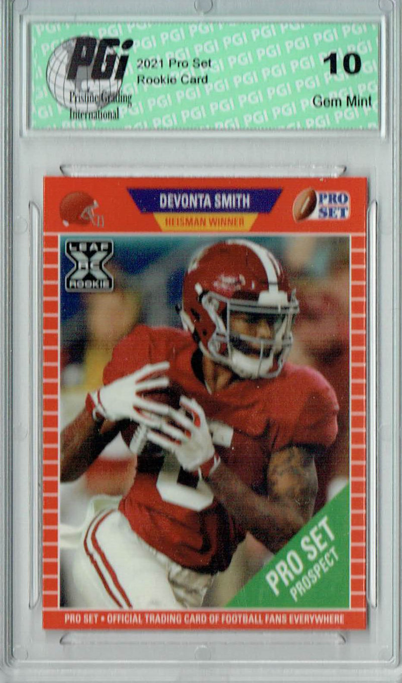 Devonta Smith Rookie Card Philadelphia PGI 10 Gem Mint Football Trading Card 2021 Leaf Pro Set #PS3 Heisman Winner Variation