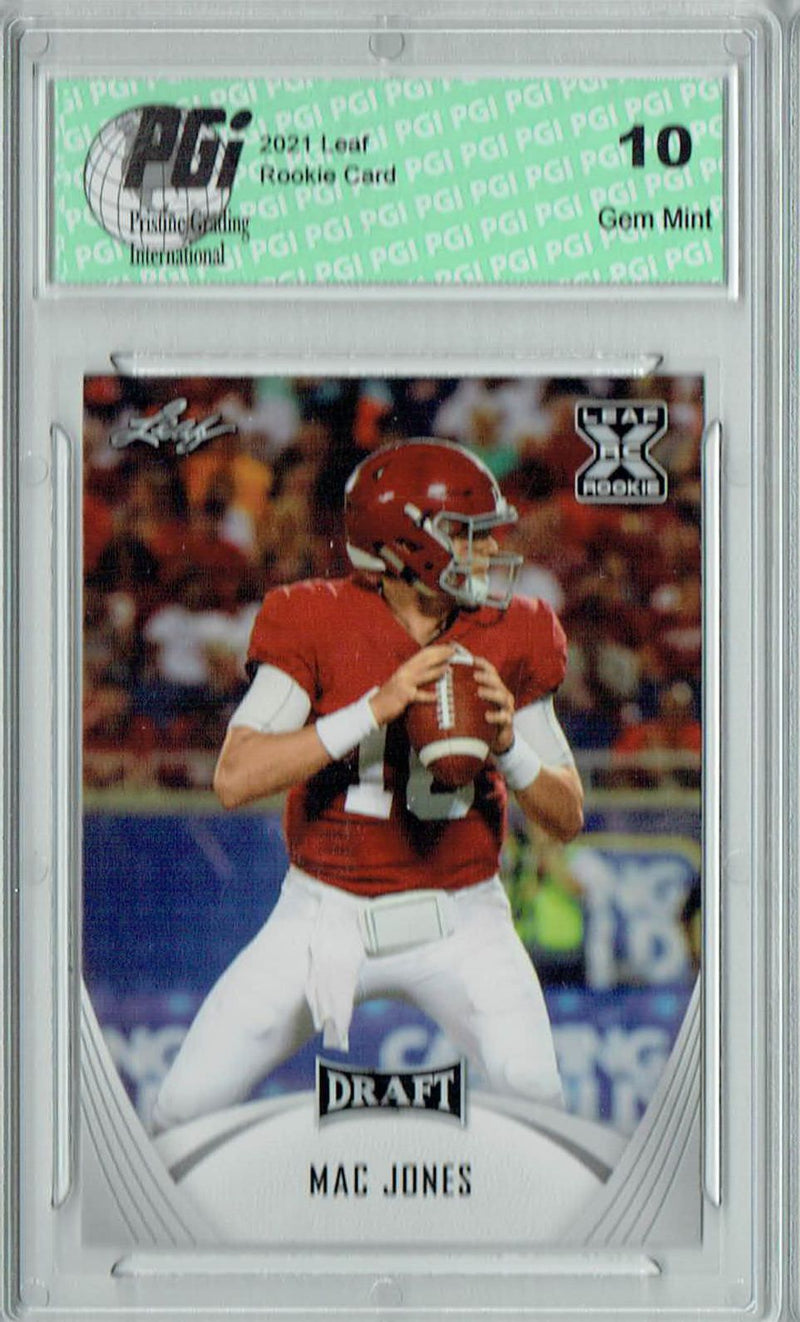 Mac Jones Rookie Card New England PGI 10 Gem Mint Football Trading Card 2021 Leaf Football #6