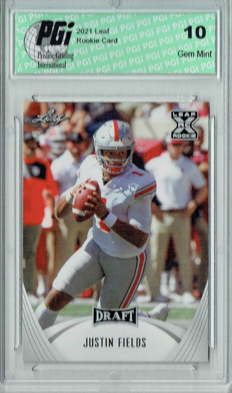 Justin Fields Rookie Card Ohio State / Chicago PGI 10 Gem Mint Football Trading Card 2021 Leaf Football #2