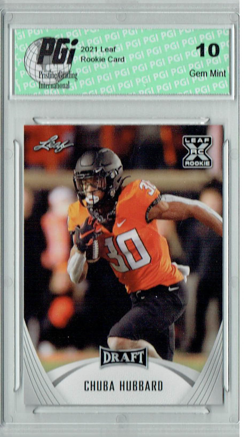 Chuba Hubbard Rookie Card Oklahoma State PGI 10 Gem Mint Football Trading Card 2021 Leaf Football #16