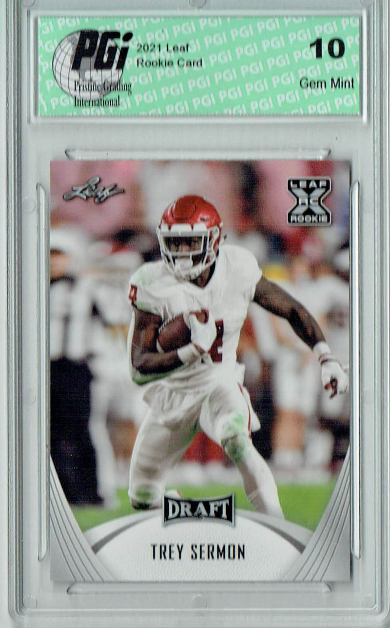 Trey Sermon Rookie Card Oklahoma PGI 10 Gem Mint Football Trading Card 2021 Leaf Football #15