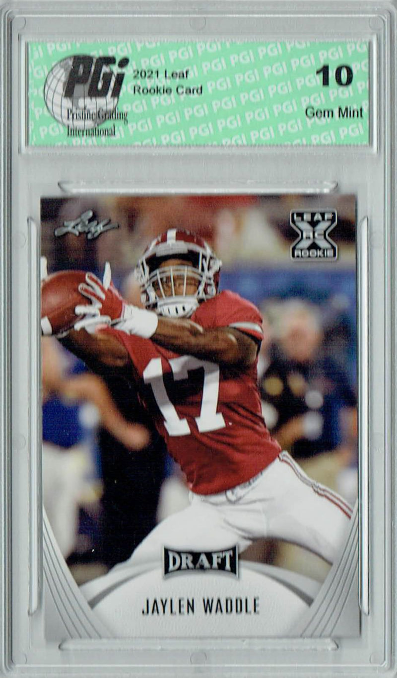 Jaylen Waddle Rookie Card Alabama PGI 10 Gem Mint Football Trading Card 2021 Leaf Football #28