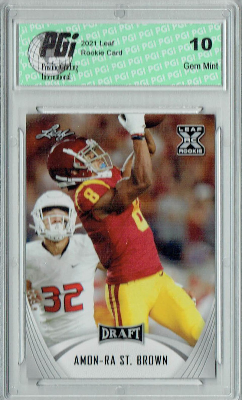 Amon-Ra St. Brown Rookie Card USC PGI 10 Gem Mint Football Trading Card 2021 Leaf Football #27