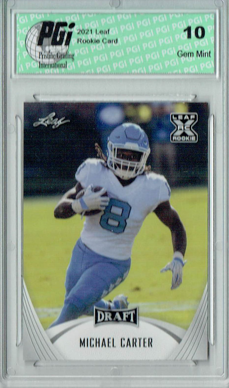 Michael Carter Rookie Card North Carolina PGI 10 Gem Mint Football Trading Card 2021 Leaf Football #23
