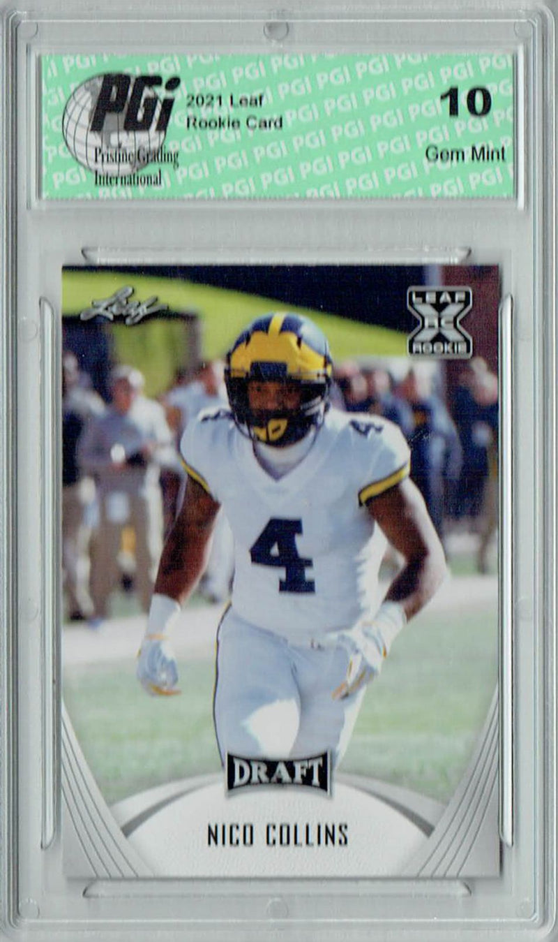 Nico Collins Rookie Card Michigan PGI 10 Gem Mint Football Trading Card 2021 Leaf Football #29