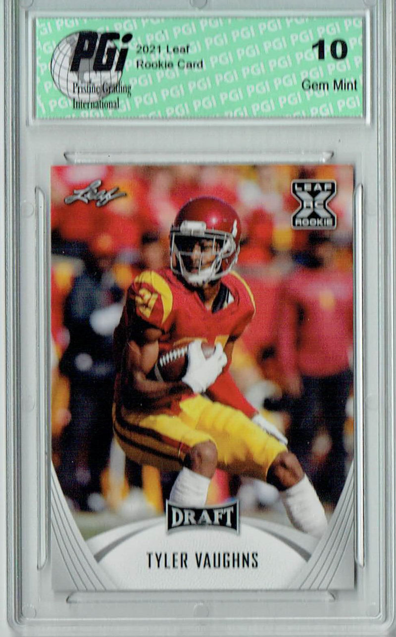 Tyler Vaughns Rookie Card USC PGI 10 Gem Mint Football Trading Card 2021 Leaf Football #25