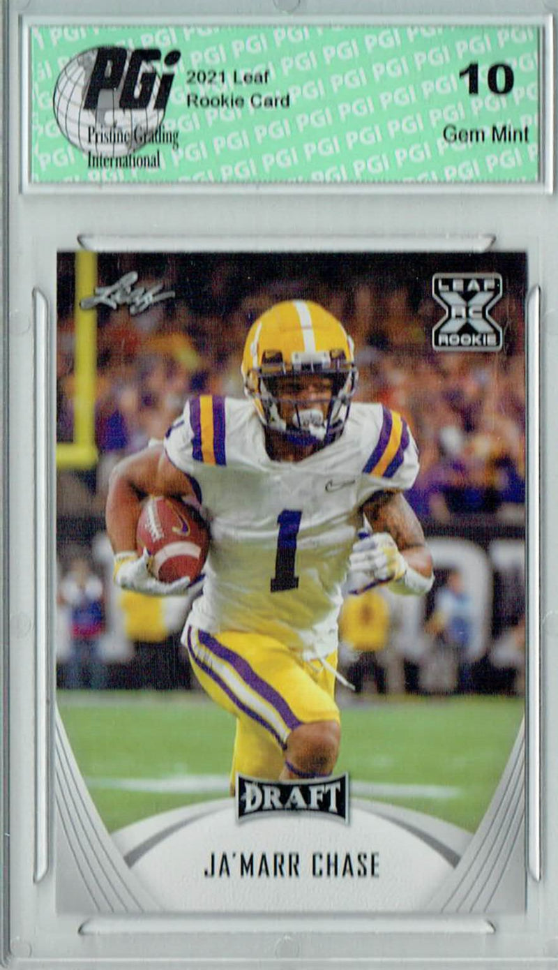 Ja'Marr Chase Rookie Card LSU / Cincinnati PGI 10 Gem Mint Football Trading Card 2021 Leaf Football #31