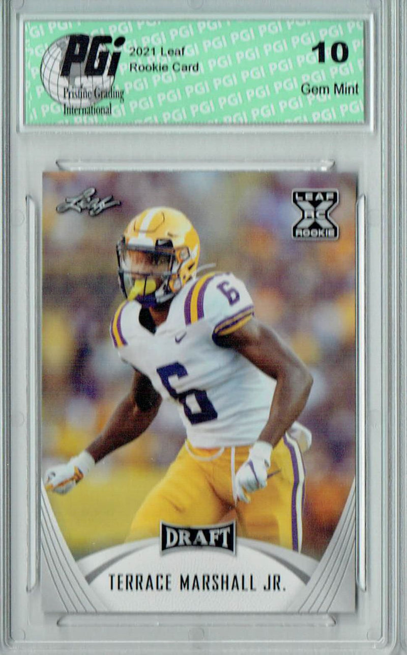 Terrace Marshall Jr. Rookie Card LSU PGI 10 Gem Mint Football Trading Card 2021 Leaf Football #34