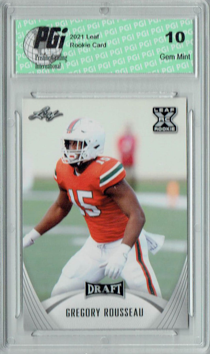 Gregory Rousseau Rookie Card Miami PGI 10 Gem Mint Football Trading Card 2021 Leaf Football #39