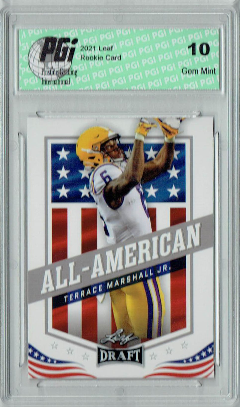 Terrace Marshall Jr. Rookie Card LSU PGI 10 Gem Mint Football Trading Card 2021 Leaf Football #40 All-American