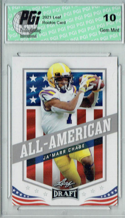 Ja'Marr Chase 2021 Leaf Football #41 All-American Rookie Card PGI 10