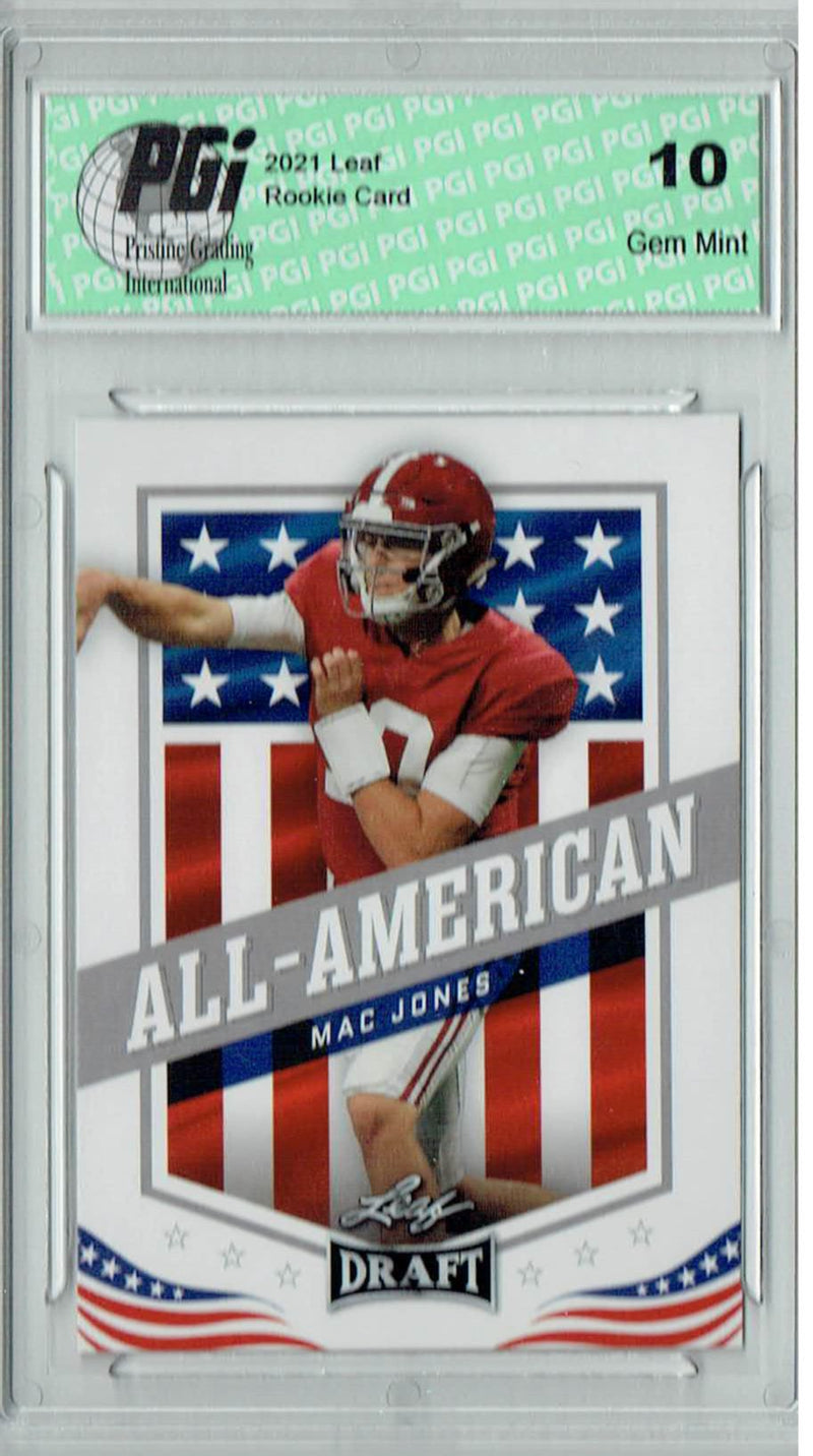 Mac Jones Rookie Card New England PGI 10 Gem Mint Football Trading Card 2021 Leaf Football #46 All-American