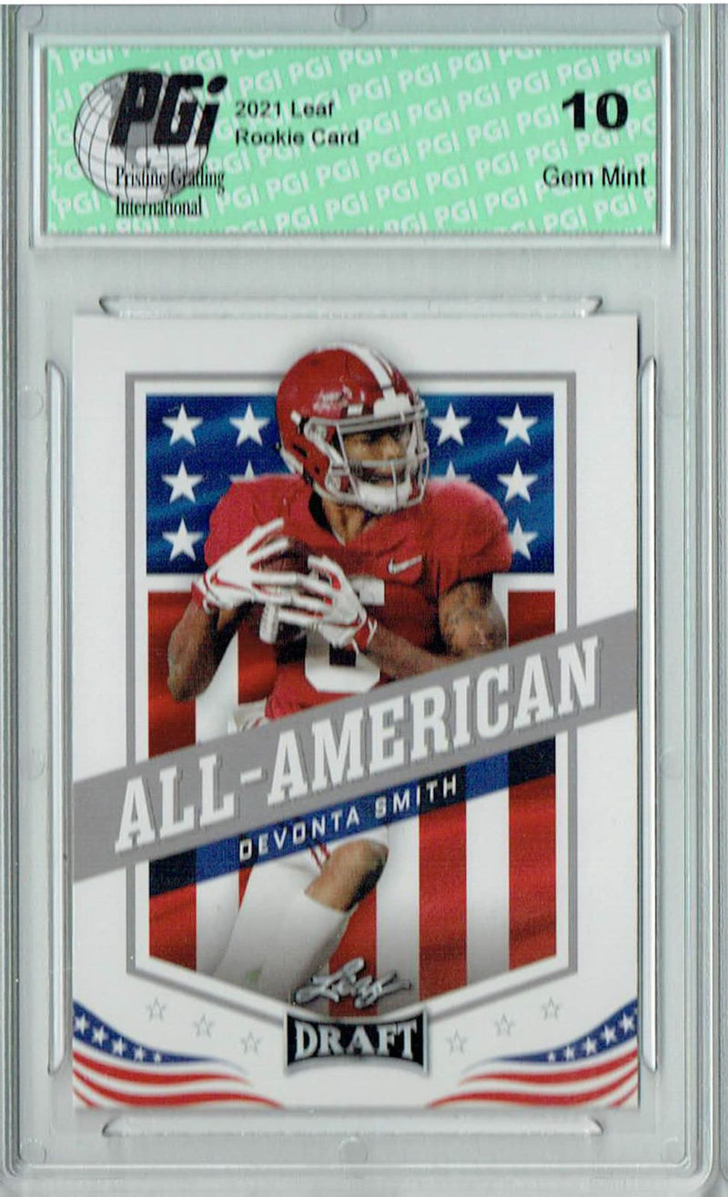 Devonta Smith Rookie Card Alabama PGI 10 Gem Mint Football Trading Card 2021 Leaf Football #42 All-American