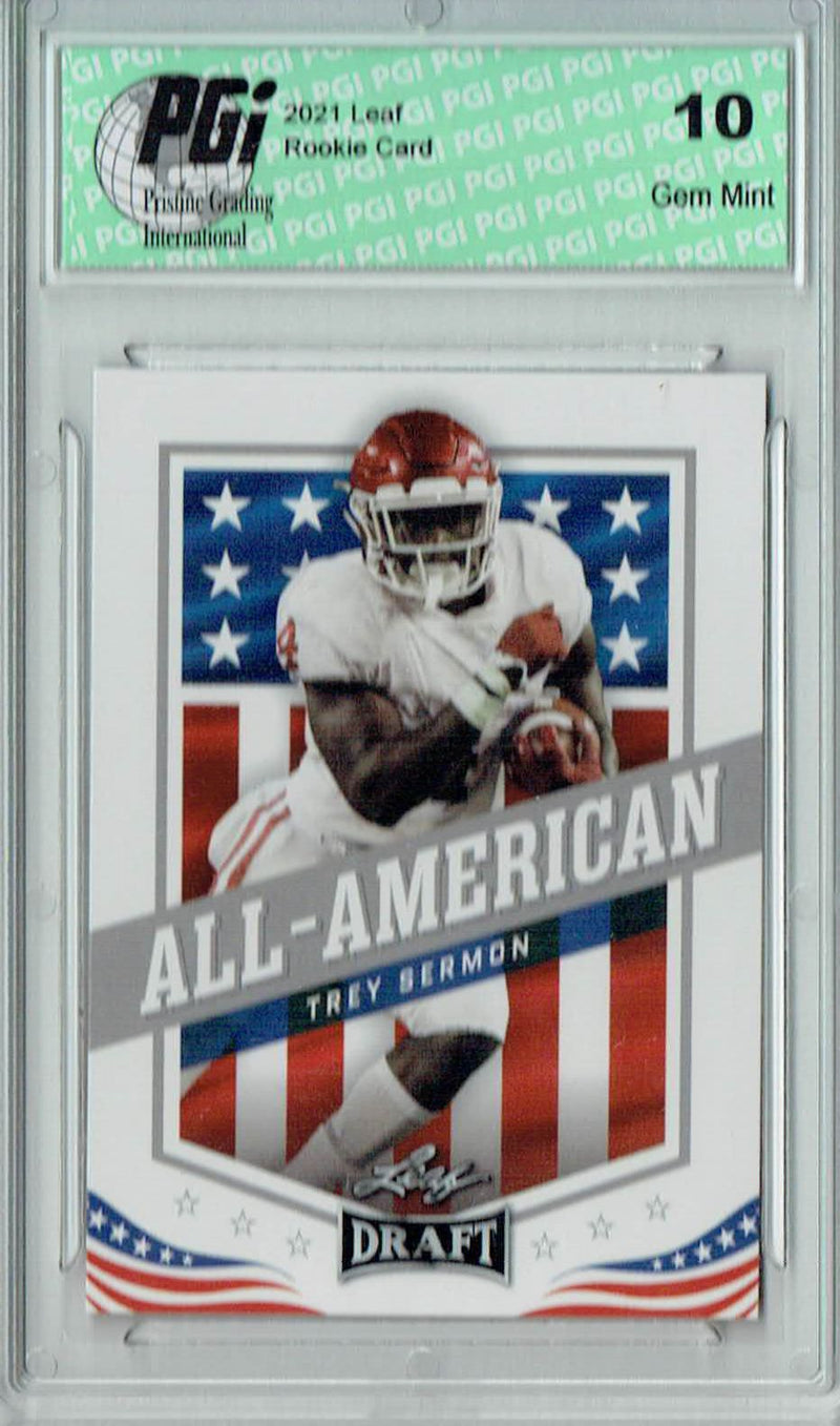 Trey Sermon Rookie Card Oklahoma PGI 10 Gem Mint Football Trading Card 2021 Leaf Football #43 All-American