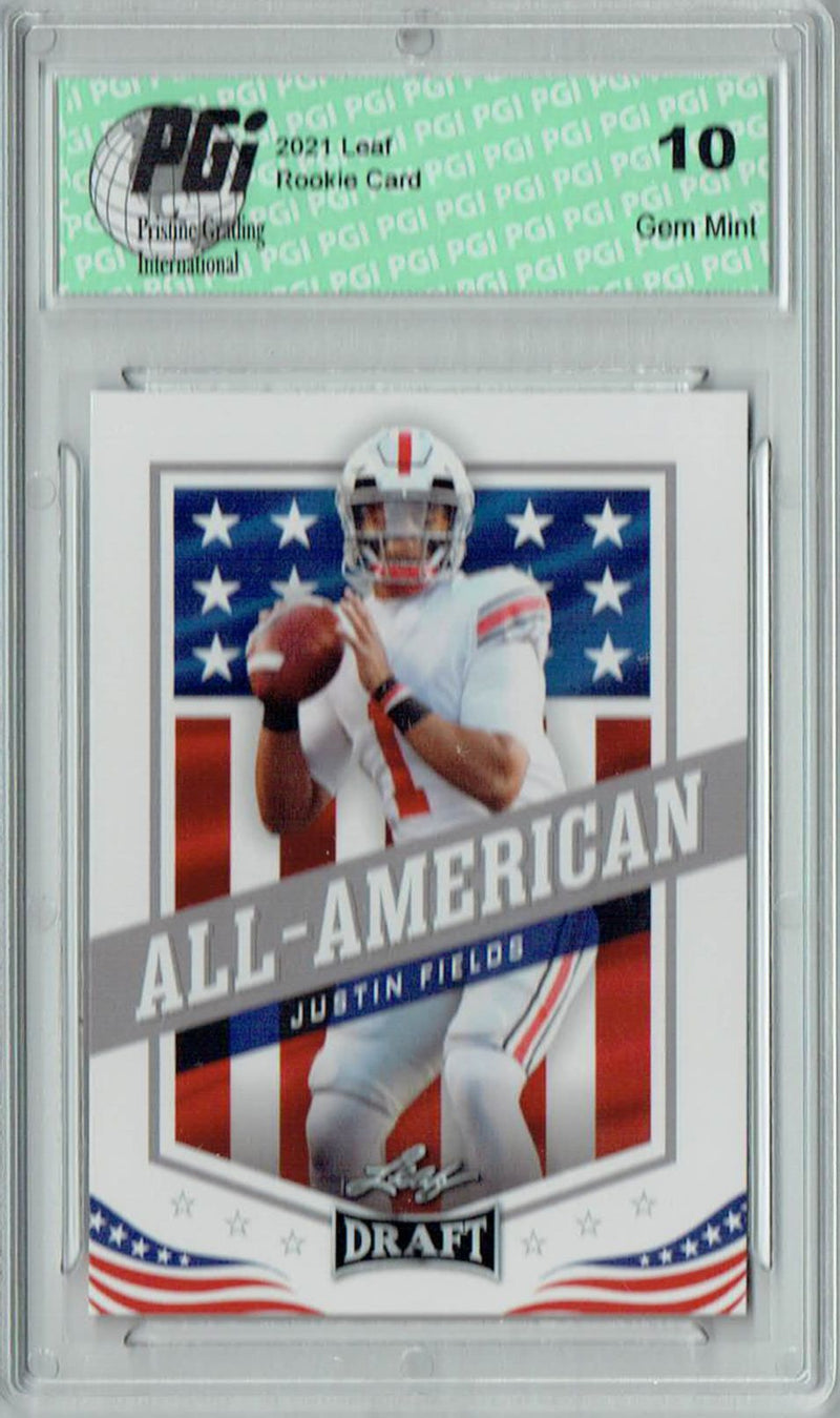 Justin Fields Rookie Card Ohio State / Chicago PGI 10 Gem Mint Football Trading Card 2021 Leaf Football #49 All-American