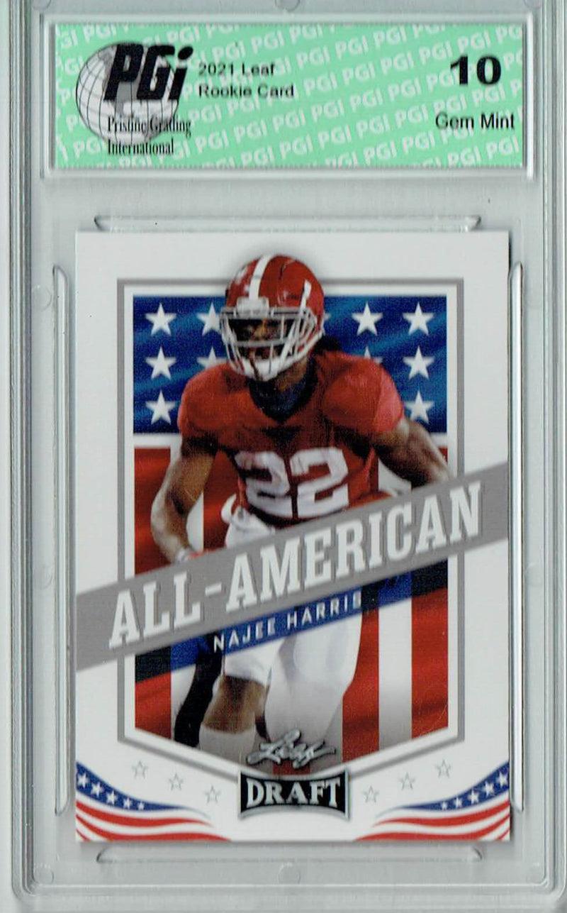 Najee Harris Rookie Card Pittsburgh PGI 10 Gem Mint Football Trading Card 2021 Leaf Football #45 All-American