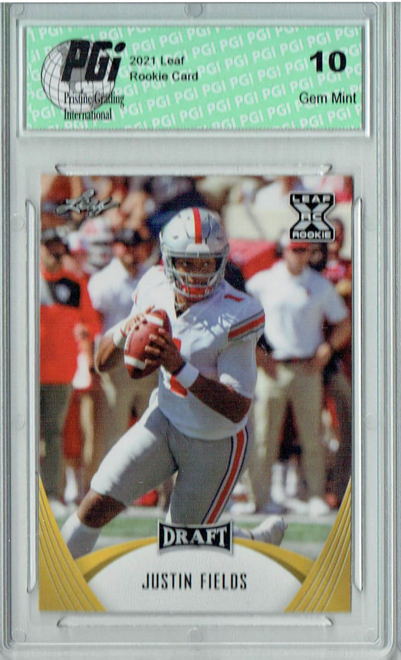 Justin Fields Rookie Card Ohio State / Chicago PGI 10 Gem Mint Football Trading Card 2021 Leaf Football #2 Gold