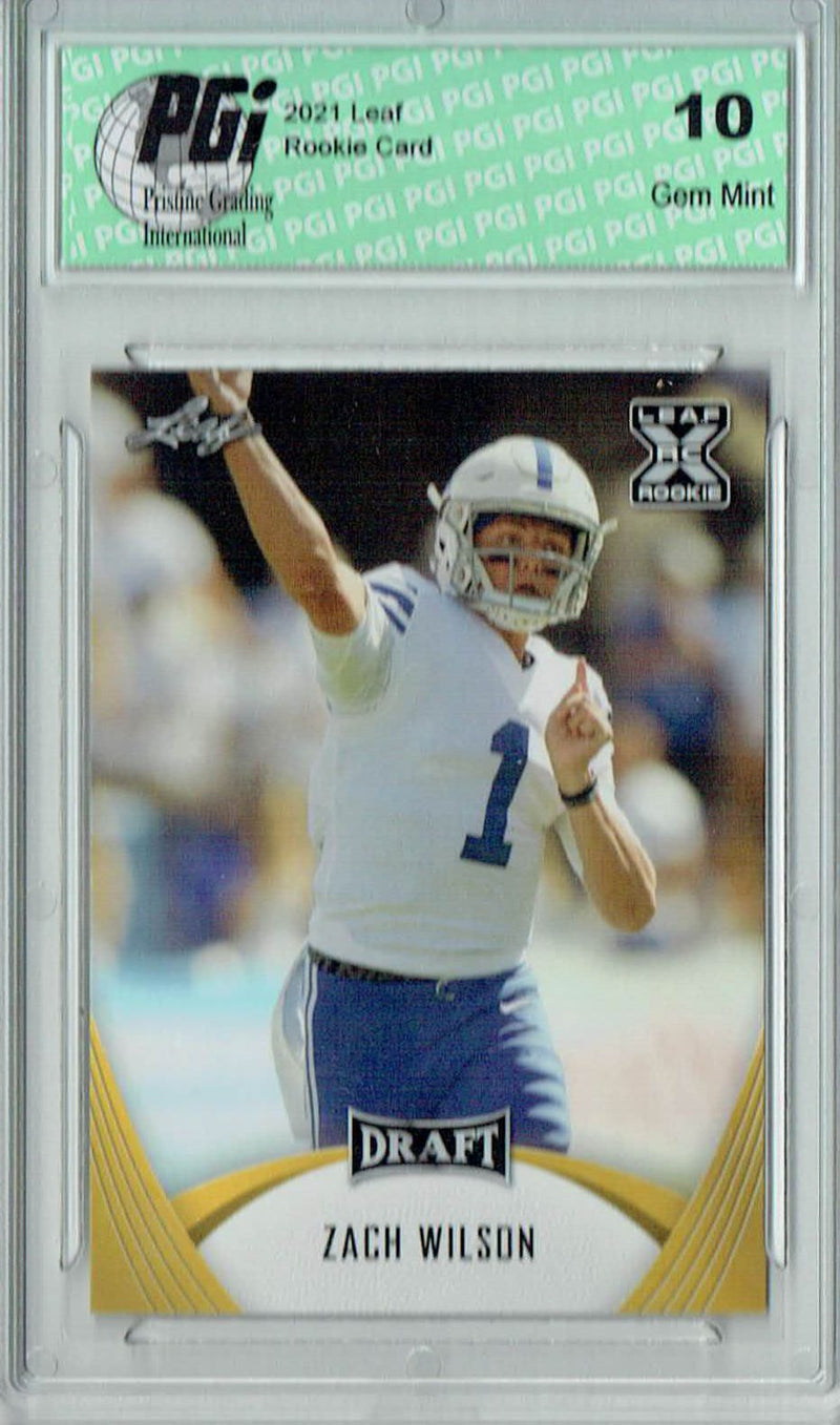 Zach Wilson Rookie Card BYU / New York PGI 10 Gem Mint Football Trading Card 2021 Leaf Football #3 Gold